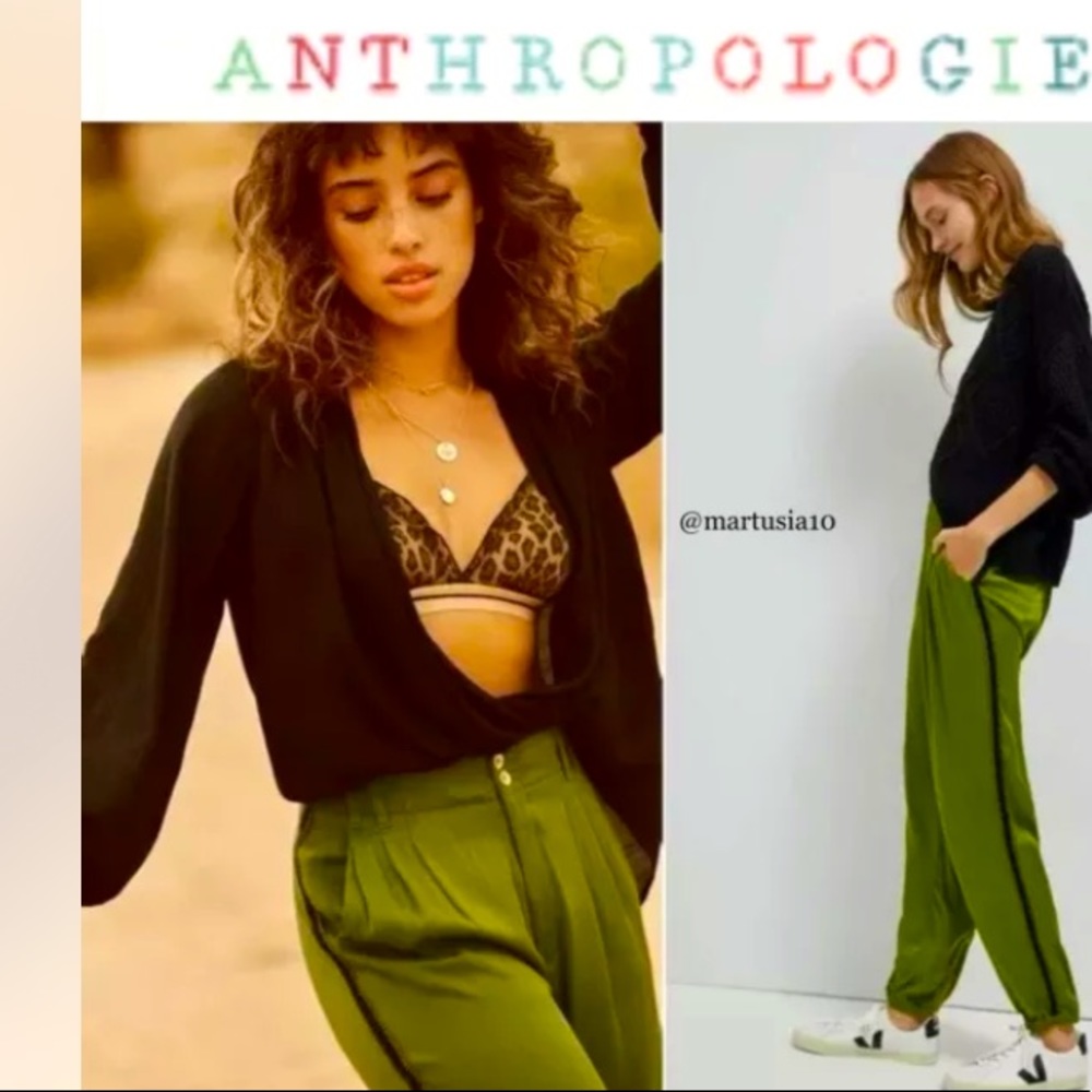 Anthropologie Diandra Pleated Joggers Pants Green4